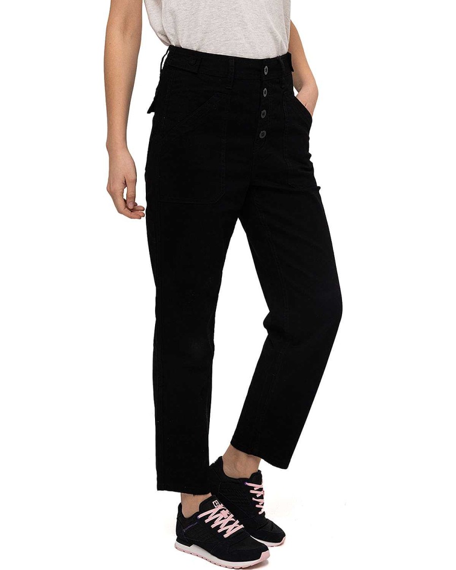 WOMEN Rockford Pants and Jeans | Women's Casual Pants Operation Freeze Button Fly Slim Bottom Black Cat Pitch Black