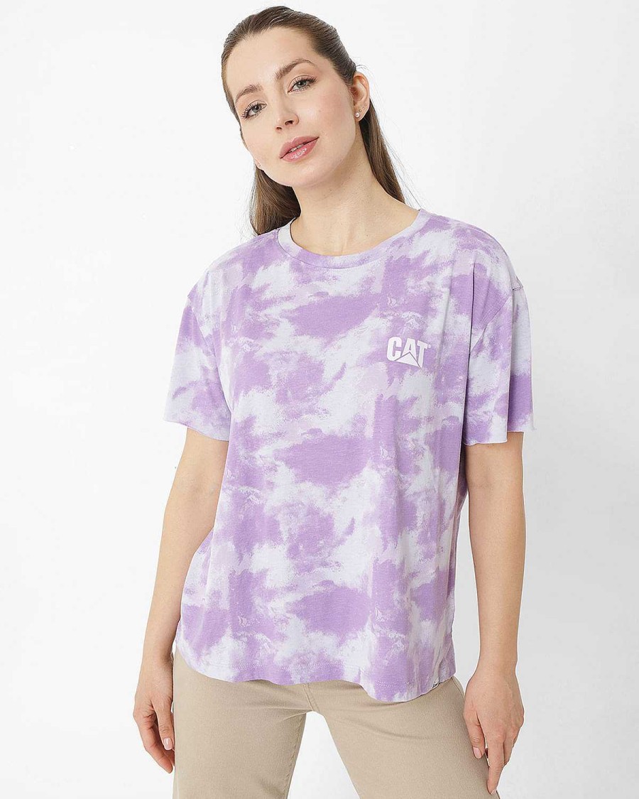 WOMEN Rockford T-shirts | Women's Casual Short Sleeve T-shirt W EZ Tie Dye Tee Purple Cat Purple Rose