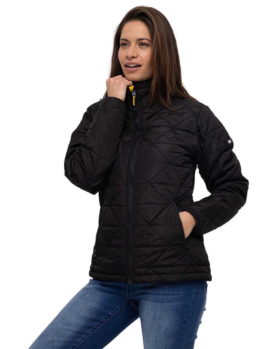 WOMEN Rockford Jackets and Parkas | Women's Casual Jacket W Mediumweight Insulated Triangle Quilted Jacket Black Cat Pitch Black